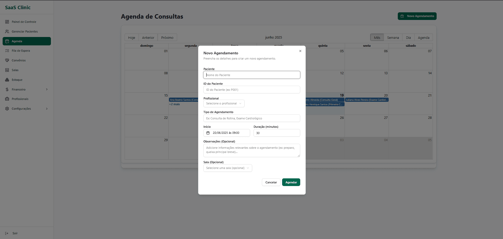Agenda do ClinicSaaS