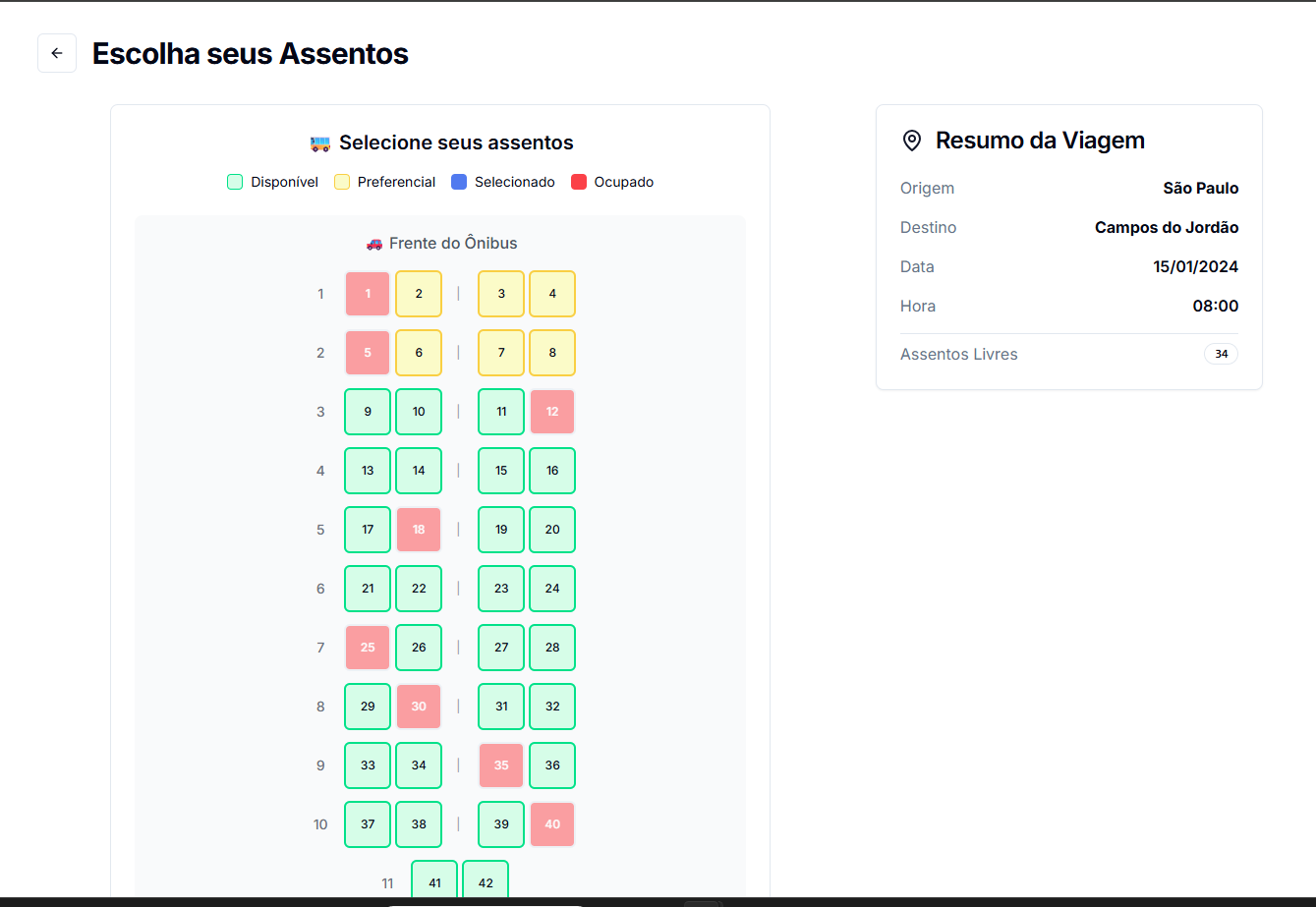 Tela de seleção de poltronas
